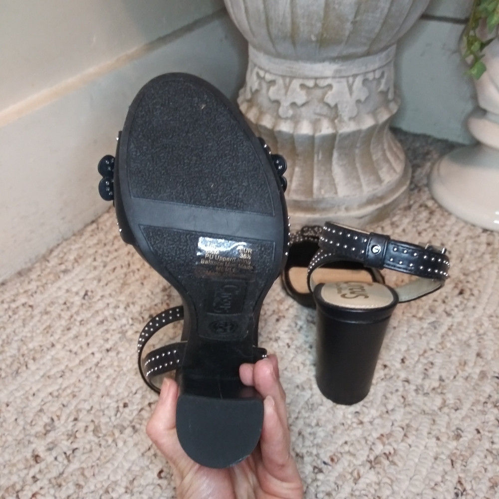Circus By Sam Edelman Merle Silver Studded Black Floral Faux Leather Heels - Picture 8 of 10
